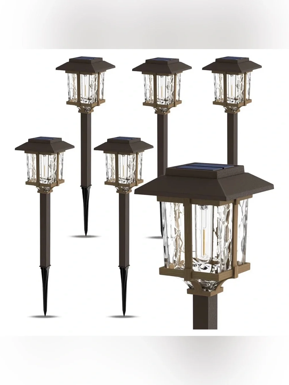 Solar Pathway Lanterns - Brown - Outdoor Garden Accent Lights Set of 6